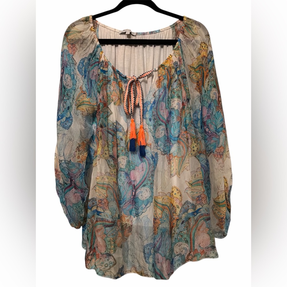 Tempo Paris Women’s Sz XL Colorful Paisley Viscose Women's Lined Top Tassels